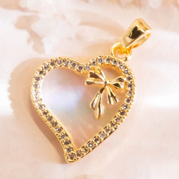 Anti-Tarnish White Bow Heart Charm Necklace