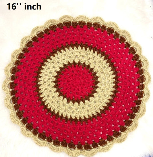 Haute Crafts Handcrafted Crochet Thalposh, Woolen Puja Thali Cover for Temple, Thal Posh Plate Cover (Multicolor, 16'' Round)