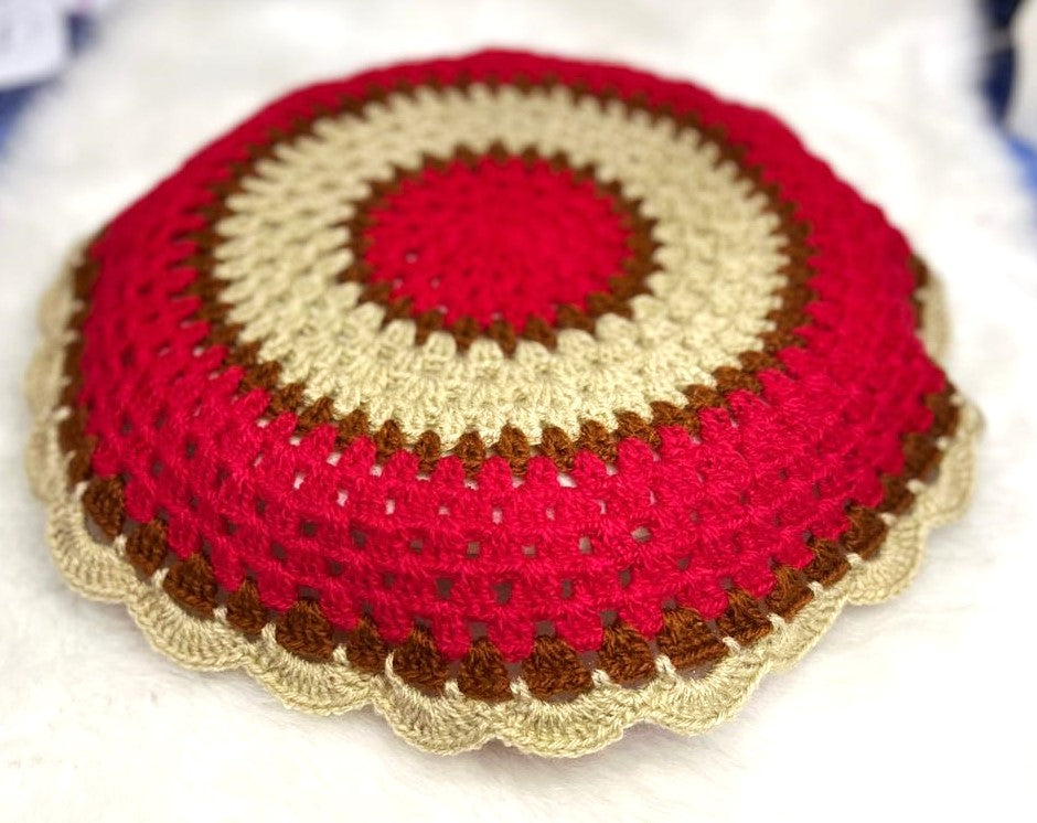 Haute Crafts Handcrafted Crochet Thalposh, Woolen Puja Thali Cover for Temple, Thal Posh Plate Cover (Multicolor, 16'' Round)