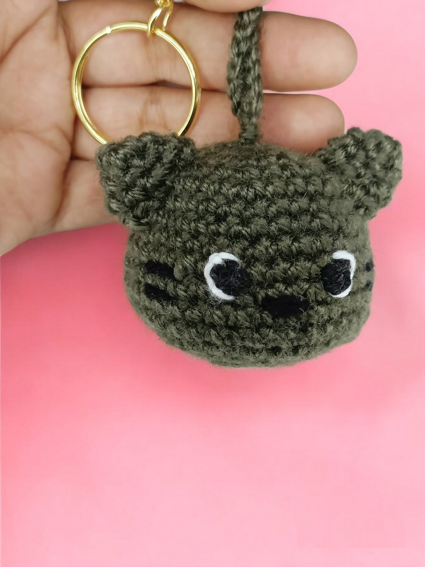 Haute Crafts Handmade Crochet Cute Catty Keychain (Washable Keychain)
