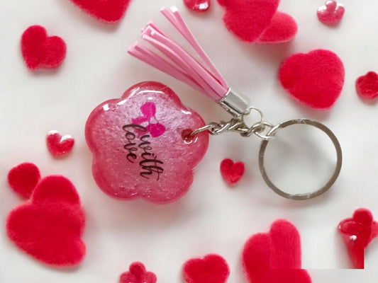 Haute Crafts "Love" Theme Keychain - Tassel, Resin Alphabet Initial Letter Keychain Key Ring for Women Girls Purse Handbags, Bike, Car Keyring.Home, Small Gifts