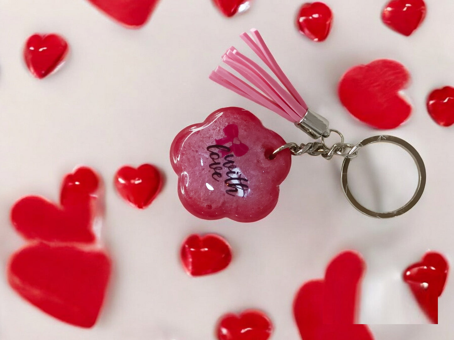 Haute Crafts "Love" Theme Keychain - Tassel, Resin Alphabet Initial Letter Keychain Key Ring for Women Girls Purse Handbags, Bike, Car Keyring.Home, Small Gifts