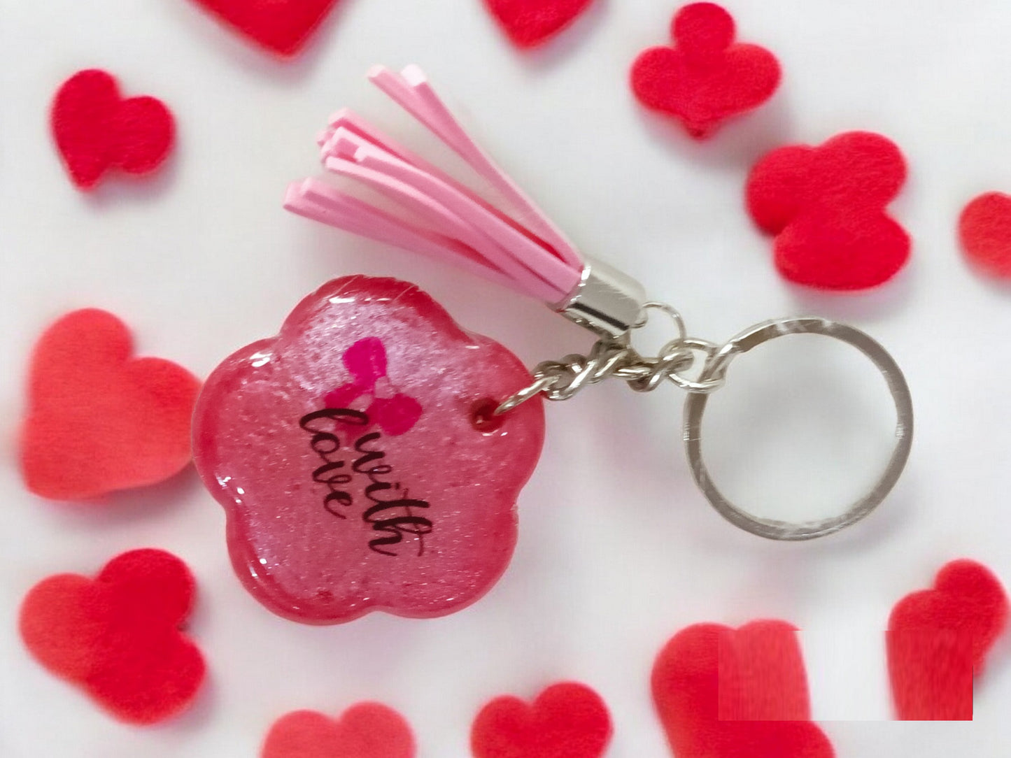 Haute Crafts "Love" Theme Keychain - Tassel, Resin Alphabet Initial Letter Keychain Key Ring for Women Girls Purse Handbags, Bike, Car Keyring.Home, Small Gifts