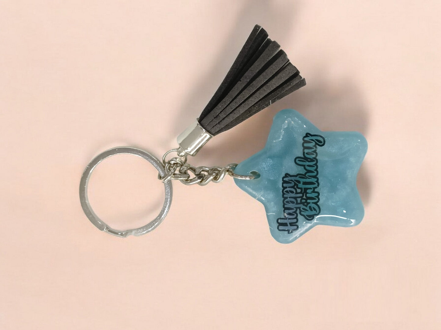 Haute Crafts "Birthday" Theme Keychain - Tassel, Resin Alphabet Initial Letter Keychain Key Ring for Women Girls Purse Handbags, Bike, Car Keyring.Home, Small Gifts