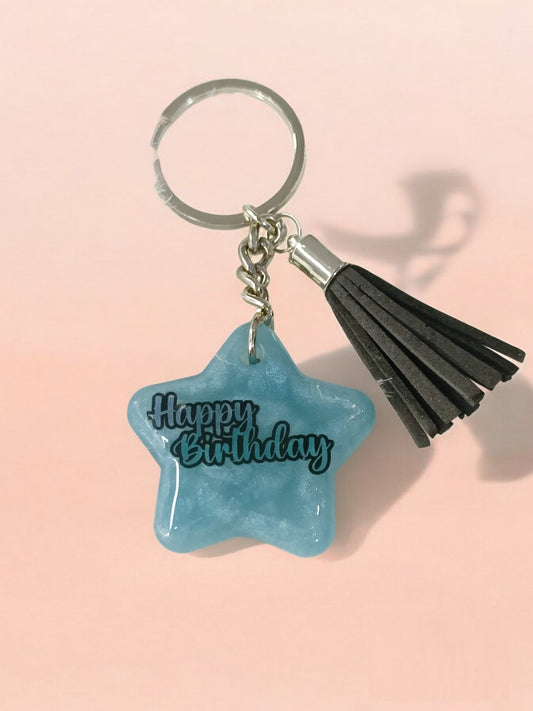 Haute Crafts "Birthday" Theme Keychain - Tassel, Resin Alphabet Initial Letter Keychain Key Ring for Women Girls Purse Handbags, Bike, Car Keyring.Home, Small Gifts