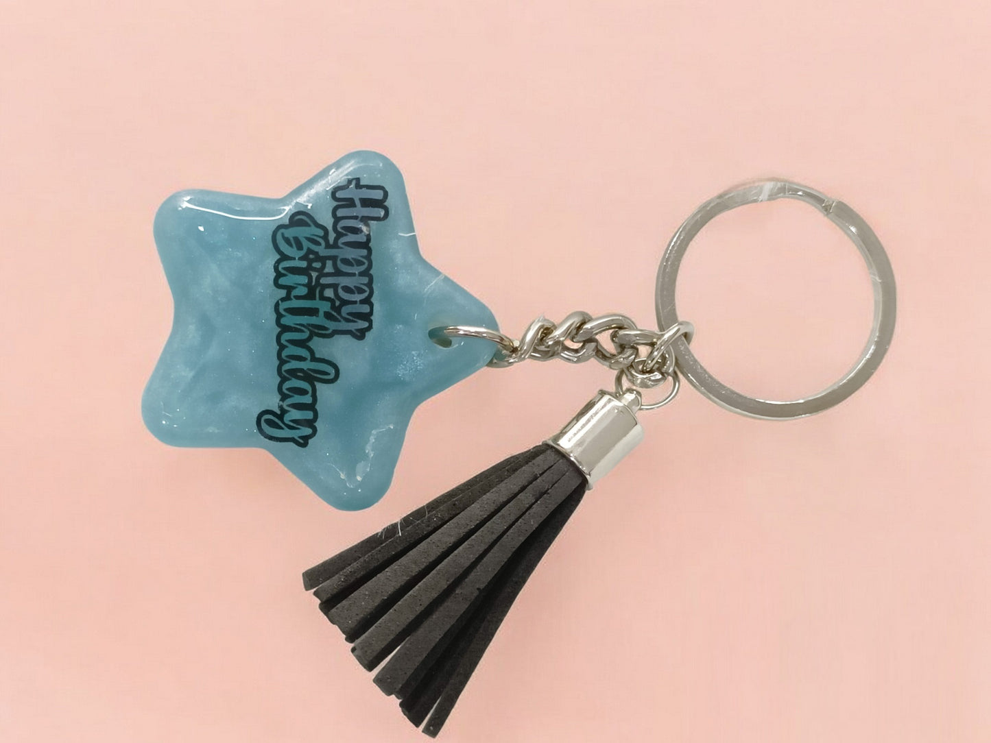 Haute Crafts "Birthday" Theme Keychain - Tassel, Resin Alphabet Initial Letter Keychain Key Ring for Women Girls Purse Handbags, Bike, Car Keyring.Home, Small Gifts