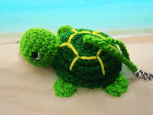 Haute Crafts Green & Dark Green, Handmade Crochet Tortoises Keychain & Toy for kids (Washable Keychain/toy)