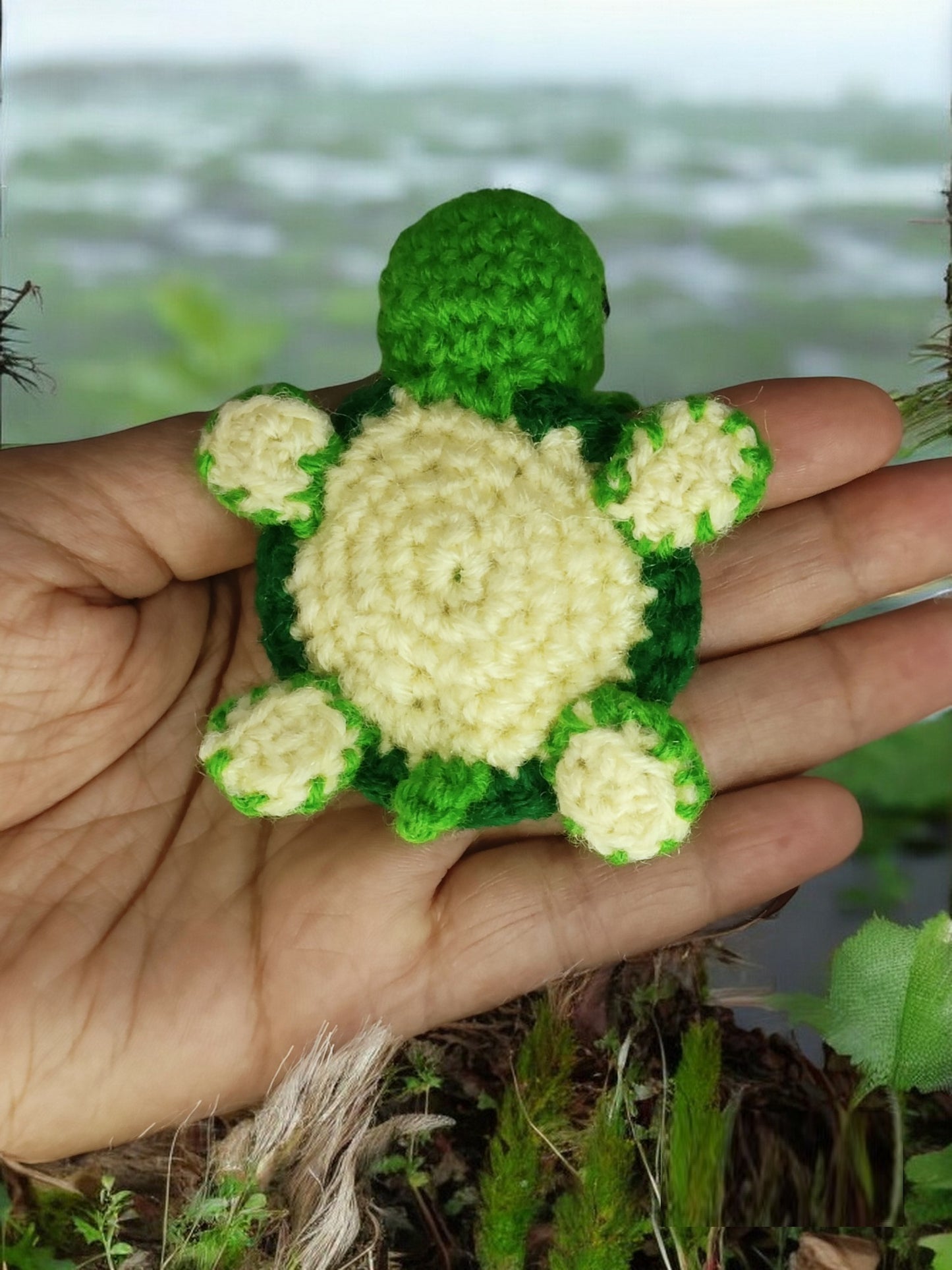 Haute Crafts Green & Dark Green, Handmade Crochet Tortoises Keychain & Toy for kids (Washable Keychain/toy)