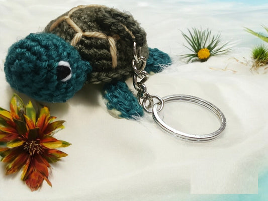 Haute Crafts Turquoise & Brown Handmade Crochet Tortoises Keychain & Toy for kids (Washable Keychain/toy)