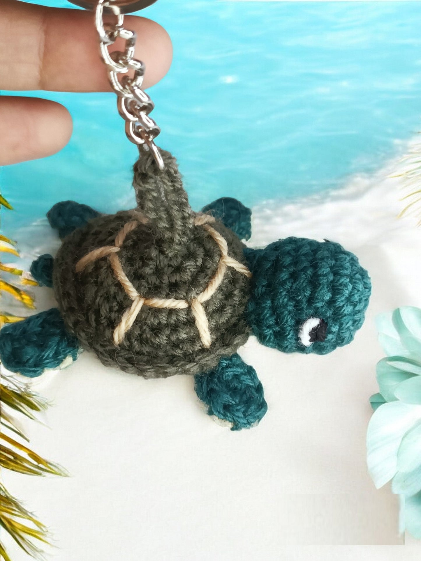 Haute Crafts Turquoise & Brown Handmade Crochet Tortoises Keychain & Toy for kids (Washable Keychain/toy)