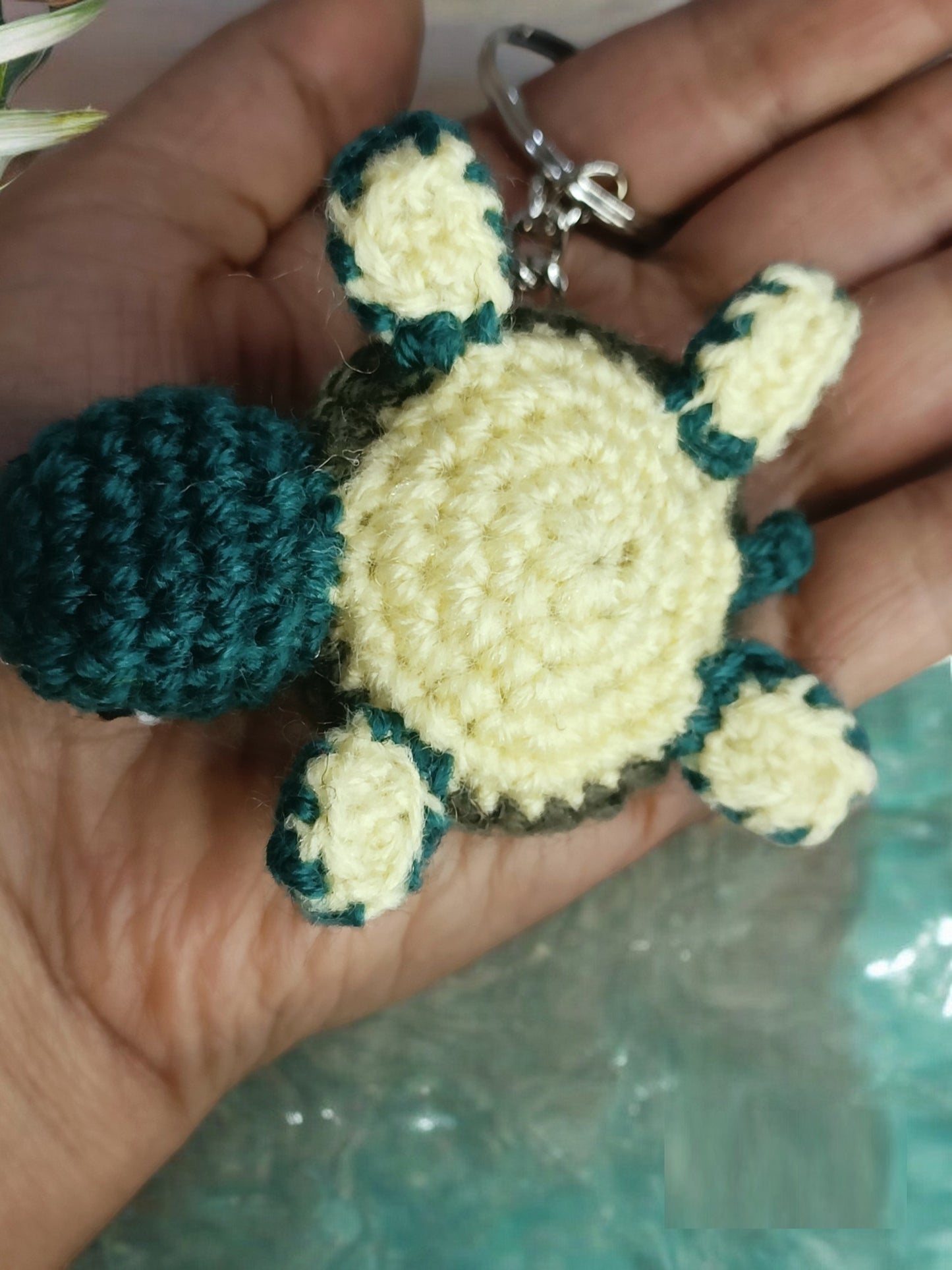 Haute Crafts Turquoise & Brown Handmade Crochet Tortoises Keychain & Toy for kids (Washable Keychain/toy)