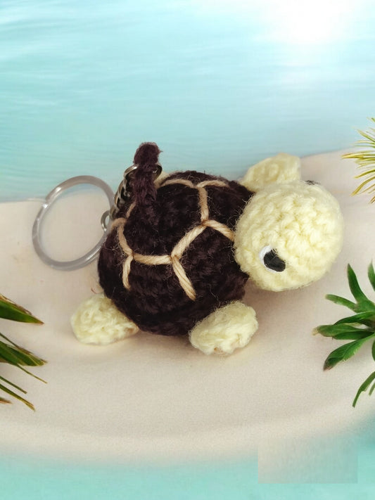 Haute Crafts Off White & Brown Handmade Crochet Tortoises Keychain & Toy for kids (Washable Keychain/toy)