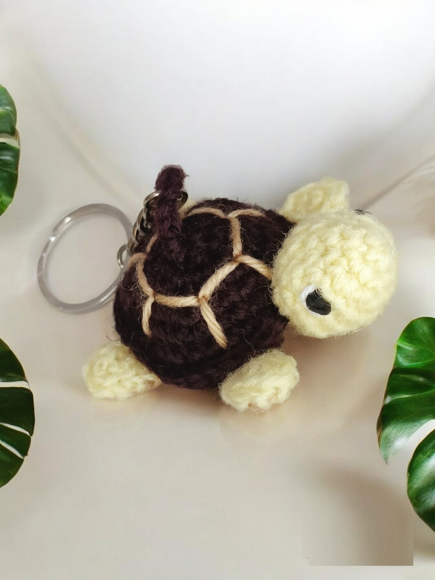 Haute Crafts Off White & Brown Handmade Crochet Tortoises Keychain & Toy for kids (Washable Keychain/toy)
