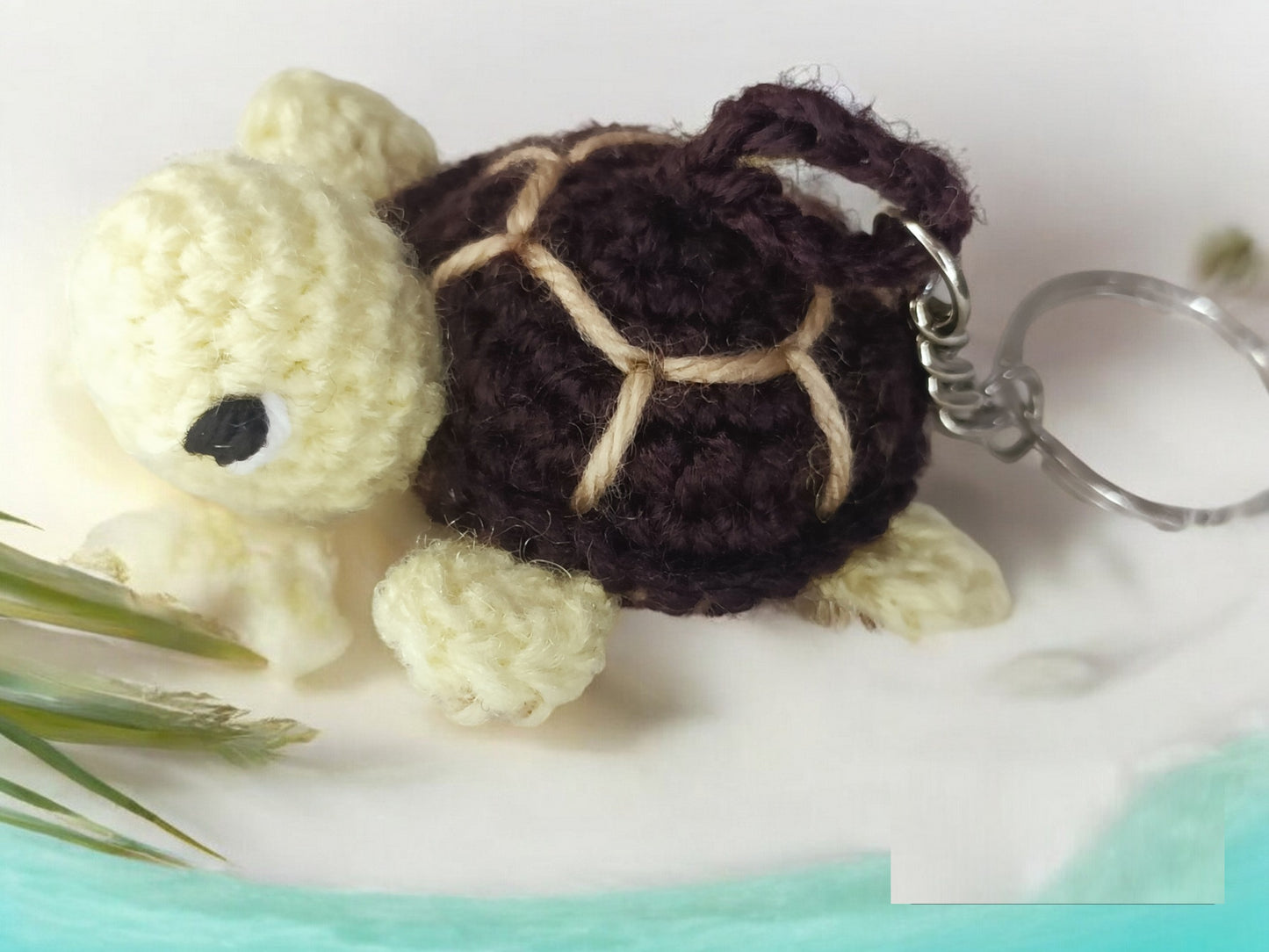 Haute Crafts Off White & Brown Handmade Crochet Tortoises Keychain & Toy for kids (Washable Keychain/toy)