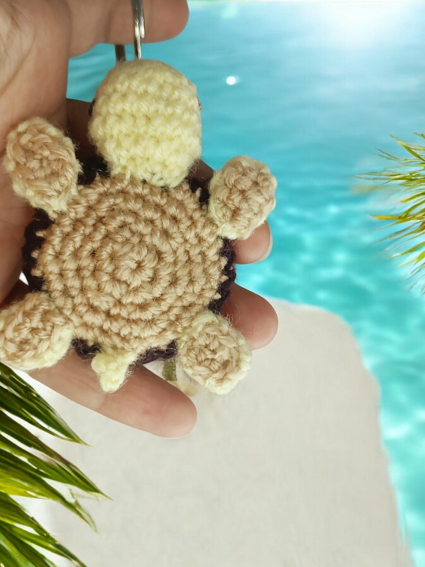 Haute Crafts Off White & Brown Handmade Crochet Tortoises Keychain & Toy for kids (Washable Keychain/toy)