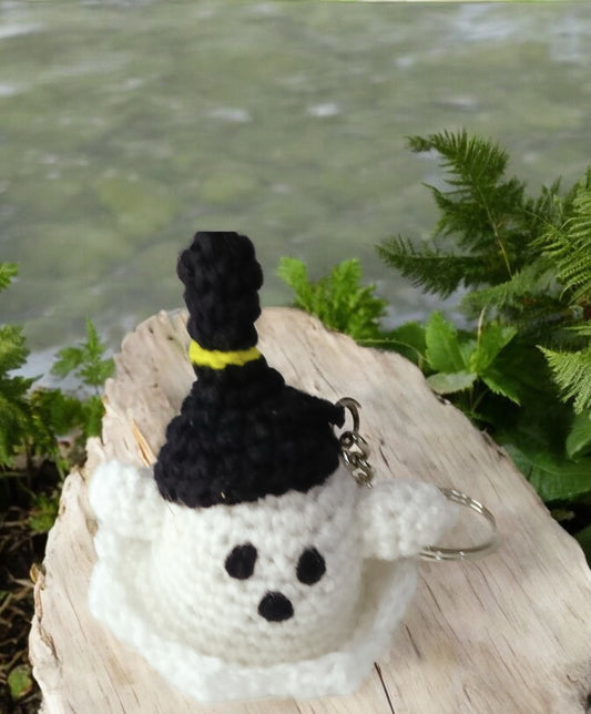Haute Crafts Handmade Crochet White Halloween Keychain (Washable Keychain)