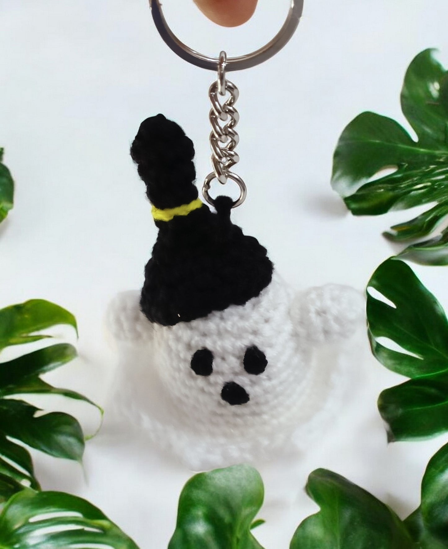 Haute Crafts Handmade Crochet White Halloween Keychain (Washable Keychain)