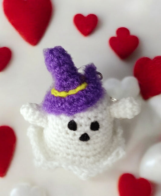 Haute Crafts Handmade Crochet White Halloween Keychain (Washable Keychain)