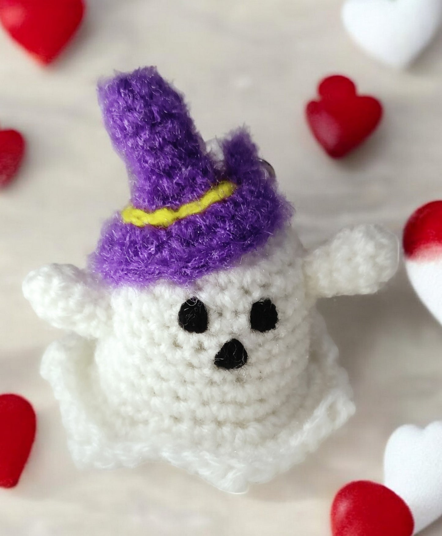 Haute Crafts Handmade Crochet White Halloween Keychain (Washable Keychain)