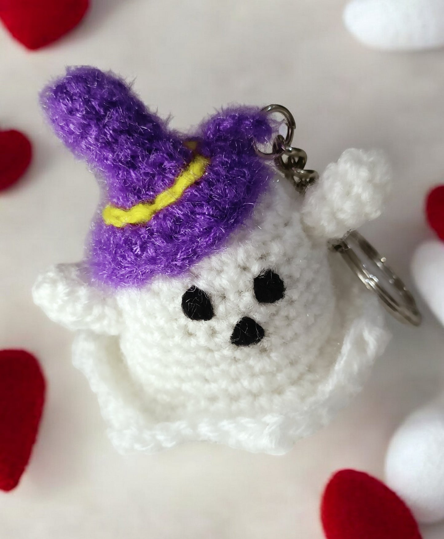 Haute Crafts Handmade Crochet White Halloween Keychain (Washable Keychain)