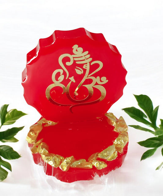 Haute Crafts 2.5 Inch Resin art Handcrafted Premium "Ganesh ji " with Gold Crystal Texture for Car Dashboard, Home Decor, Puja Ghar and Gifting.