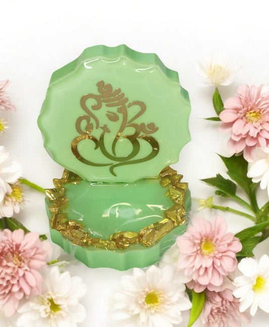 Haute Crafts 2.5 Inch Resin art Handcrafted Premium "Ganesh ji " with Gold Crystal Texture for Car Dashboard, Home Decor, Puja Ghar and Gifting.