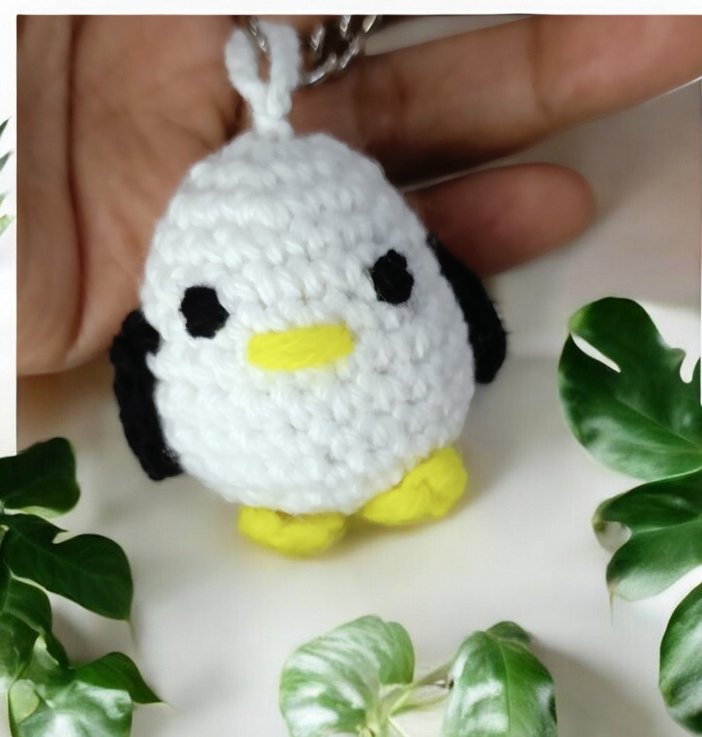 Haute Crafts Handmade Crochet White & Black Penguin Keychain (Washable Keychain)