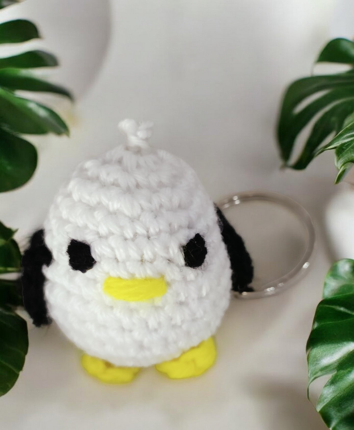 Haute Crafts Handmade Crochet White & Black Penguin Keychain (Washable Keychain)