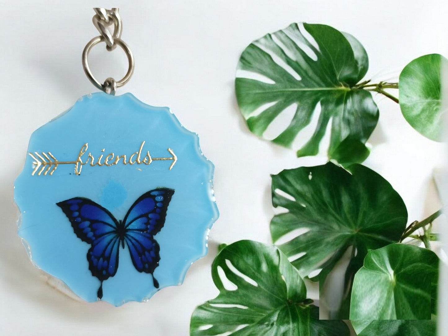 Haute Crafts Blue "Friends" Theme, Resin Alphabet Initial Letter Keychain Key Ring for Women Girls Purse Handbags, Bike, Car Keyring