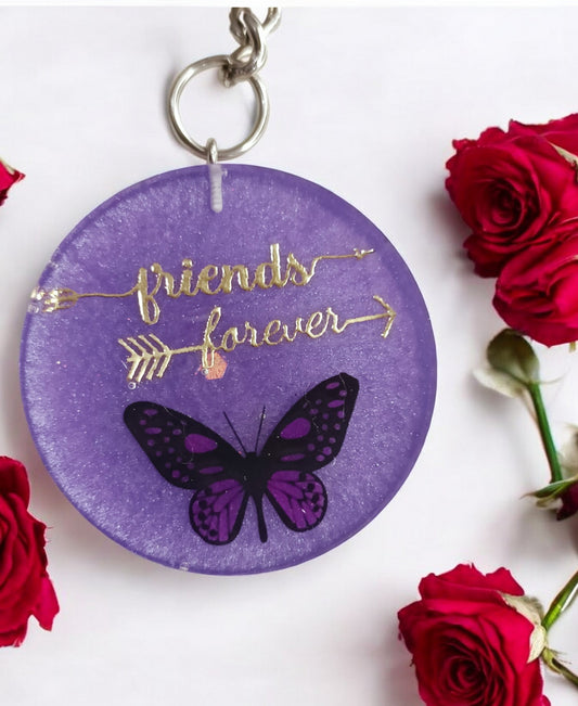 Haute Crafts Blue "Friends Forever"  Theme, Resin Alphabet Initial Letter Keychain Key Ring for Women Girls Purse Handbags, Bike, Car Keyring