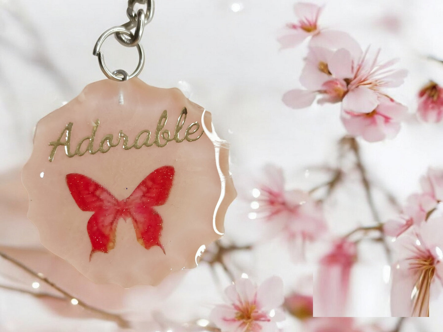 Haute Crafts Peach Adorable Theme, Resin Alphabet Initial Letter Keychain Key Ring for Women Girls Purse Handbags, Bike, Car Keyring