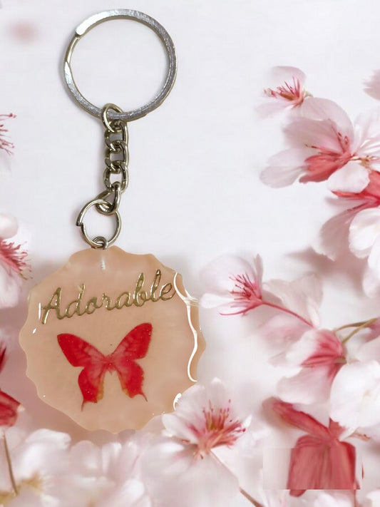 Haute Crafts Peach Adorable Theme, Resin Alphabet Initial Letter Keychain Key Ring for Women Girls Purse Handbags, Bike, Car Keyring