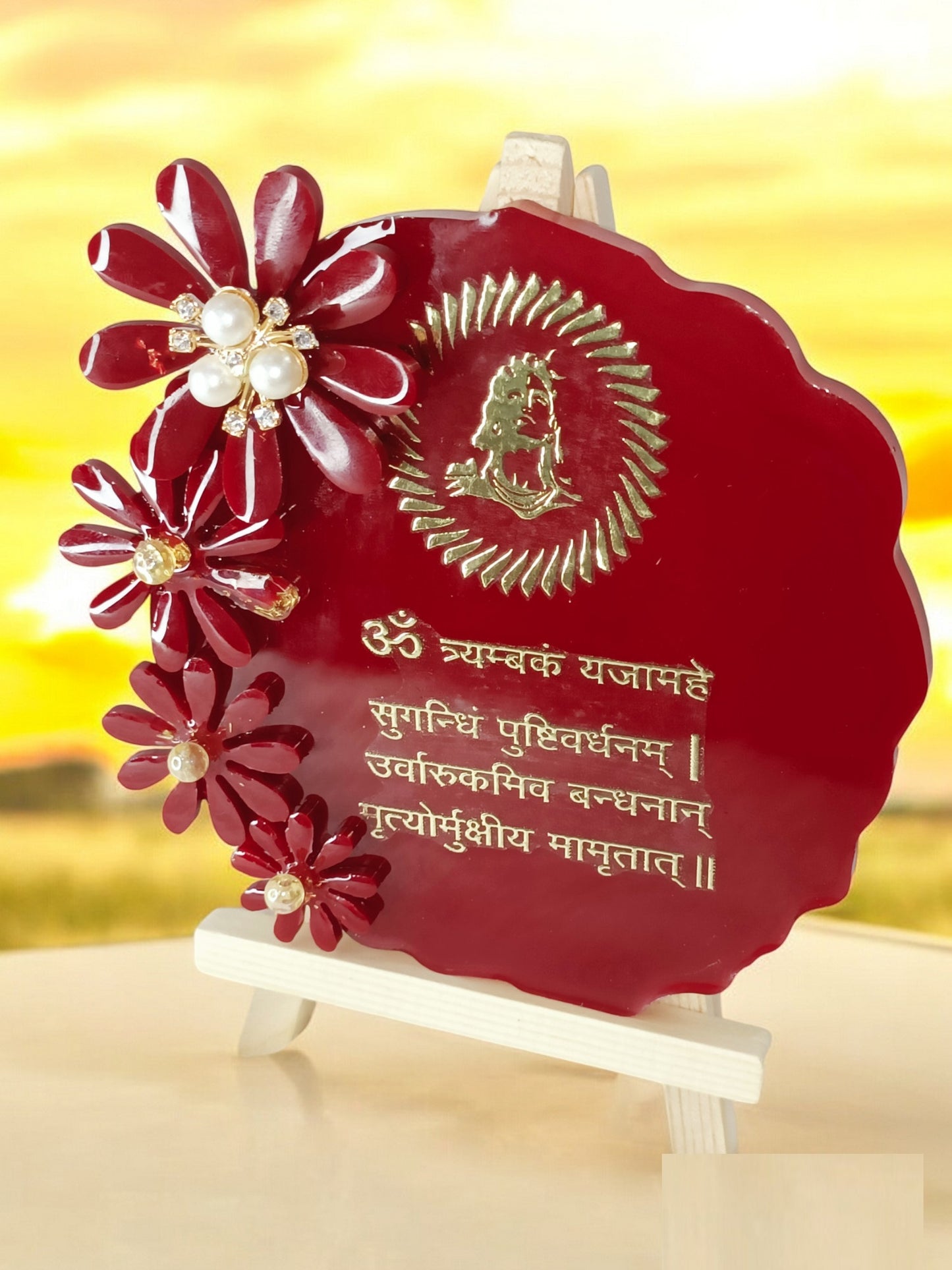 Handcrafted Mahamrityunjay Mantra Resin Art Frame with Stand | Diwali Gifts, Religious  gifts | Handmade with Resin (Pack of 1, 13 cm Height)