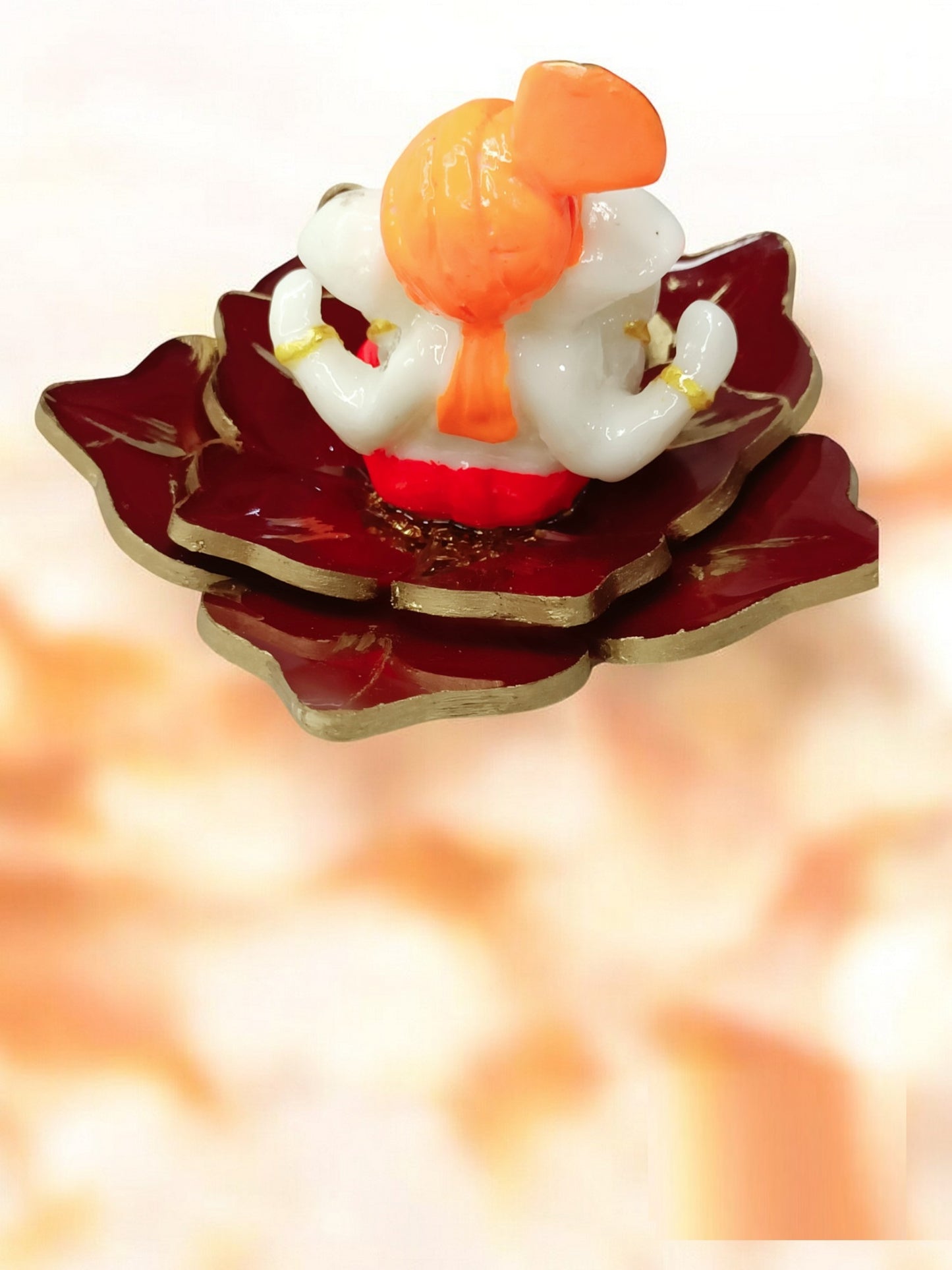 Haute Crafts Ganesh Idol Murti with Resin 3d Flower Statue for Car Dashboard Gift Lord Ganesha Ganpati Idols Showpiece Figurine for Home Pooja Room Diwali Decoration., Resin