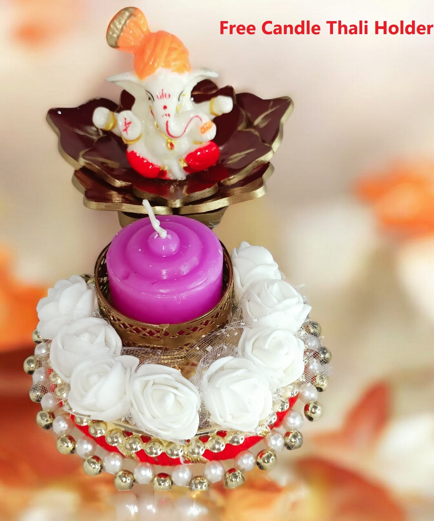 Haute Crafts Ganesh Idol Murti with Resin 3d Flower Statue for Car Dashboard Gift Lord Ganesha Ganpati Idols Showpiece Figurine for Home Pooja Room Diwali Decoration., Resin