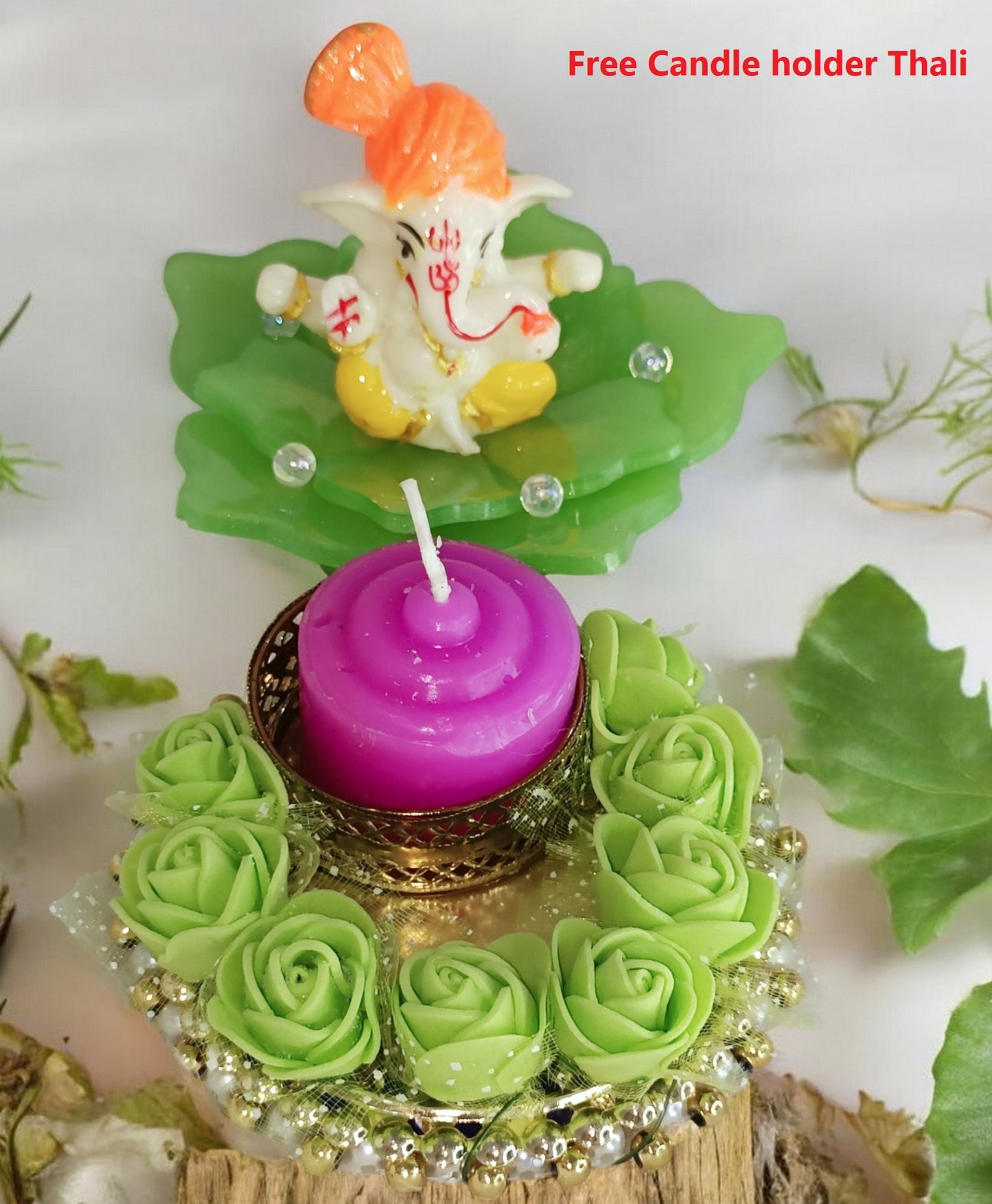 Haute Crafts Ganesh Idol Murti with Resin 3d Flower Statue for Car Dashboard Gift Lord Ganesha Ganpati Idols Showpiece Figurine for Home Pooja Room Diwali Decoration.