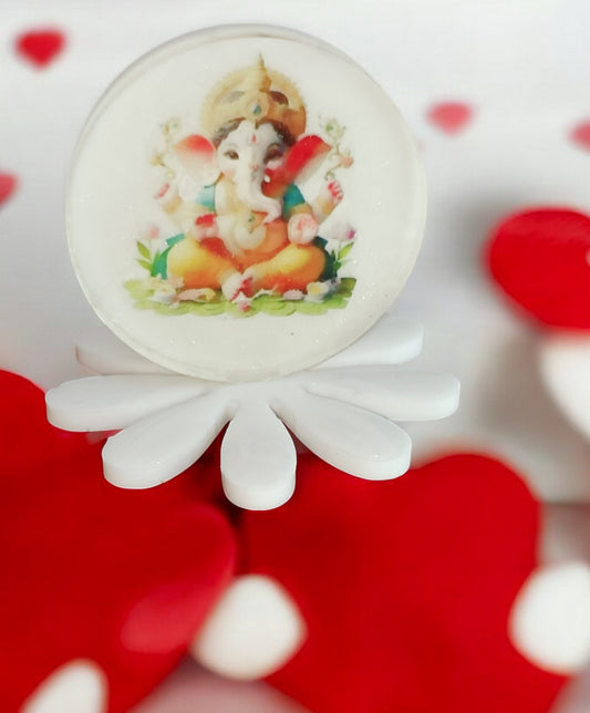 Haute Crafts Ganesh Idol  with Resin 3d Flower Statue for Car Dashboard Gift Lord Ganesha Ganpati Idols Showpiece Figurine for Home Pooja Room Diwali Decoration., Resin