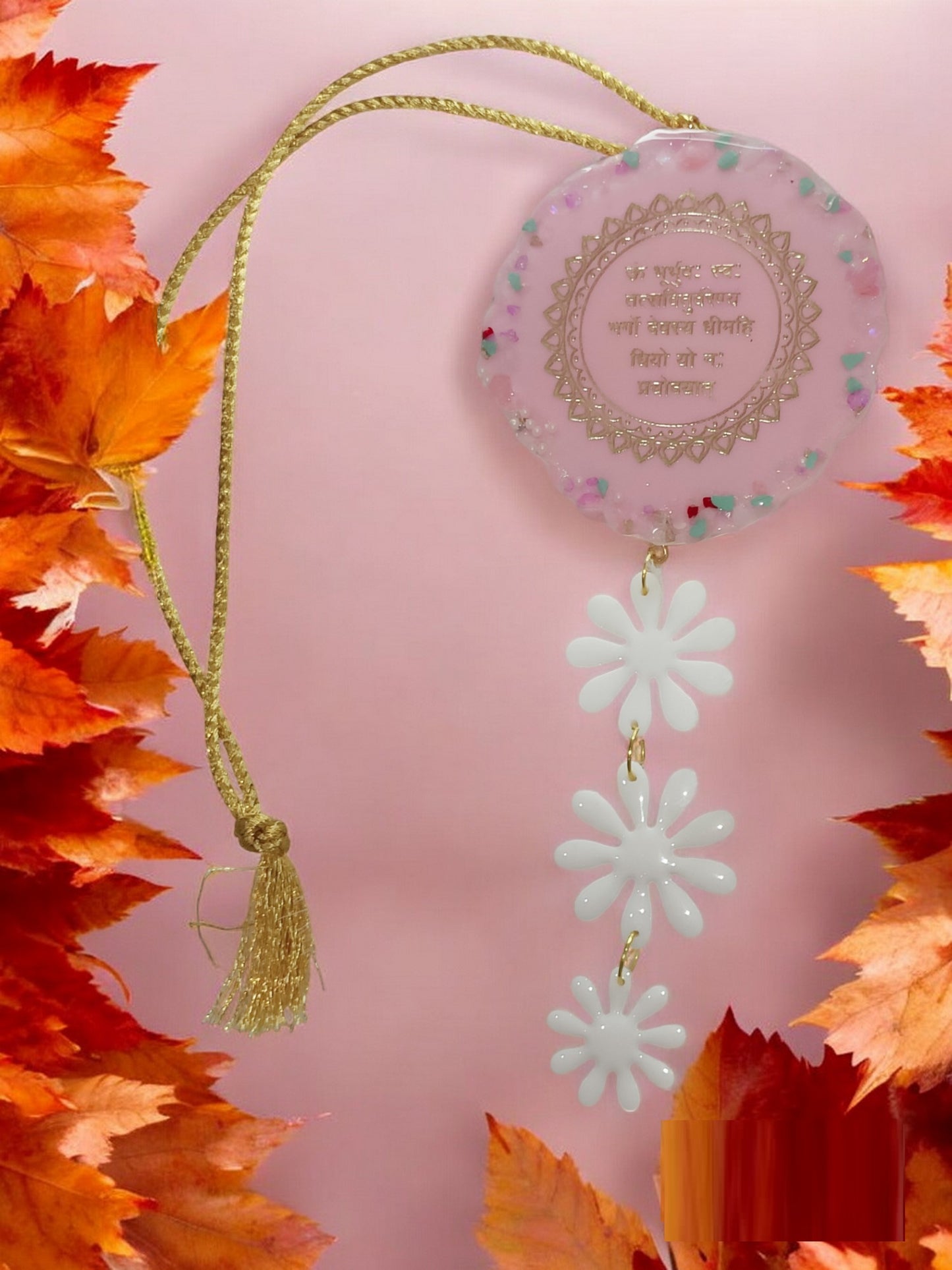 3D Gayatri Mantra, Car Hanging for Positivity (Can be Used as Home Decor, satsang Gifting, Wall Hangings, Meditation Room, Yoga Temple, Wind Chime) 1pc