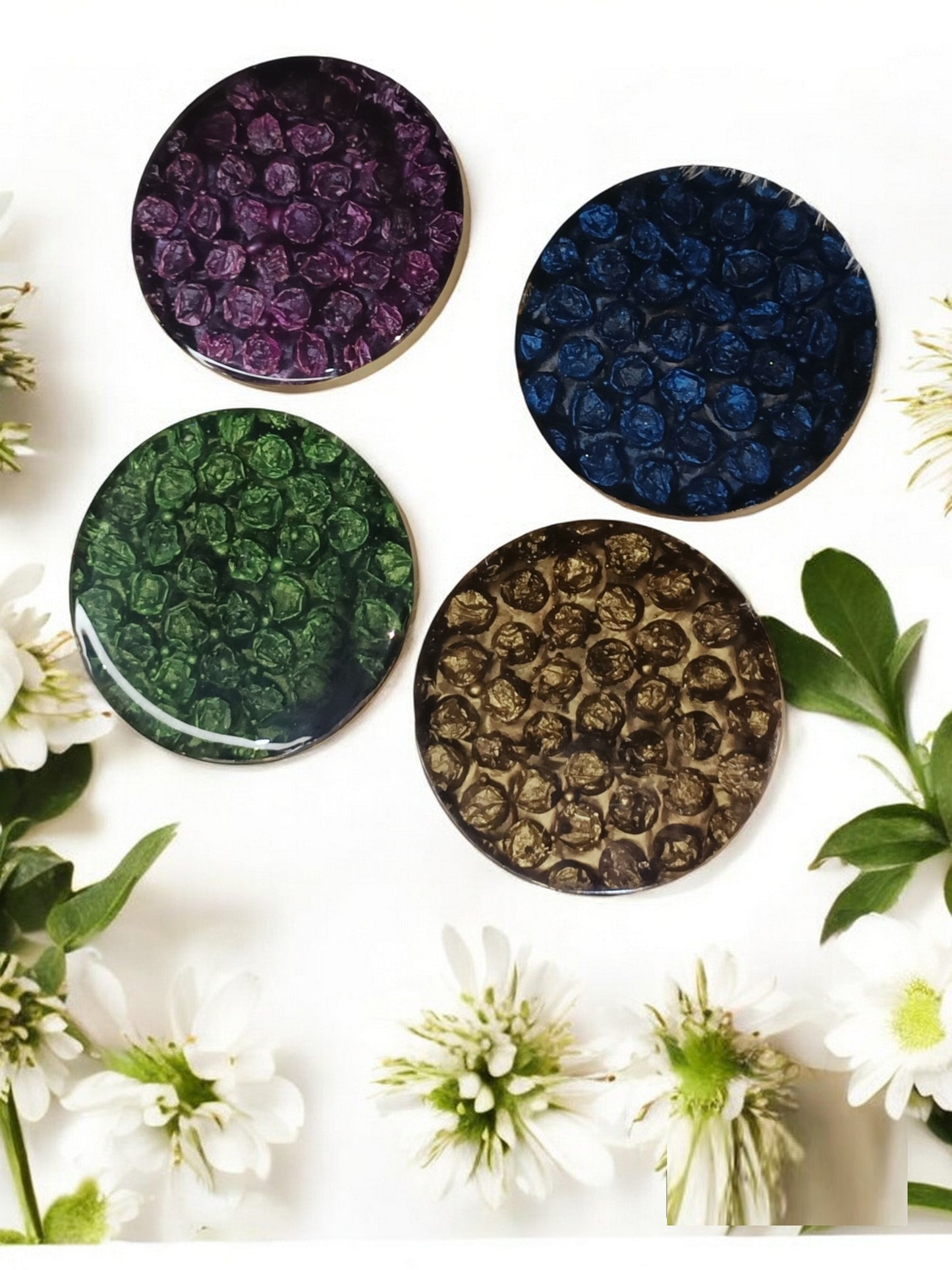 Bubbles Theme Set of 4 Premium Resin Coasters Tea,Coffee Coasters (7.8 * 7.8 cm) (Colorful glassy look)