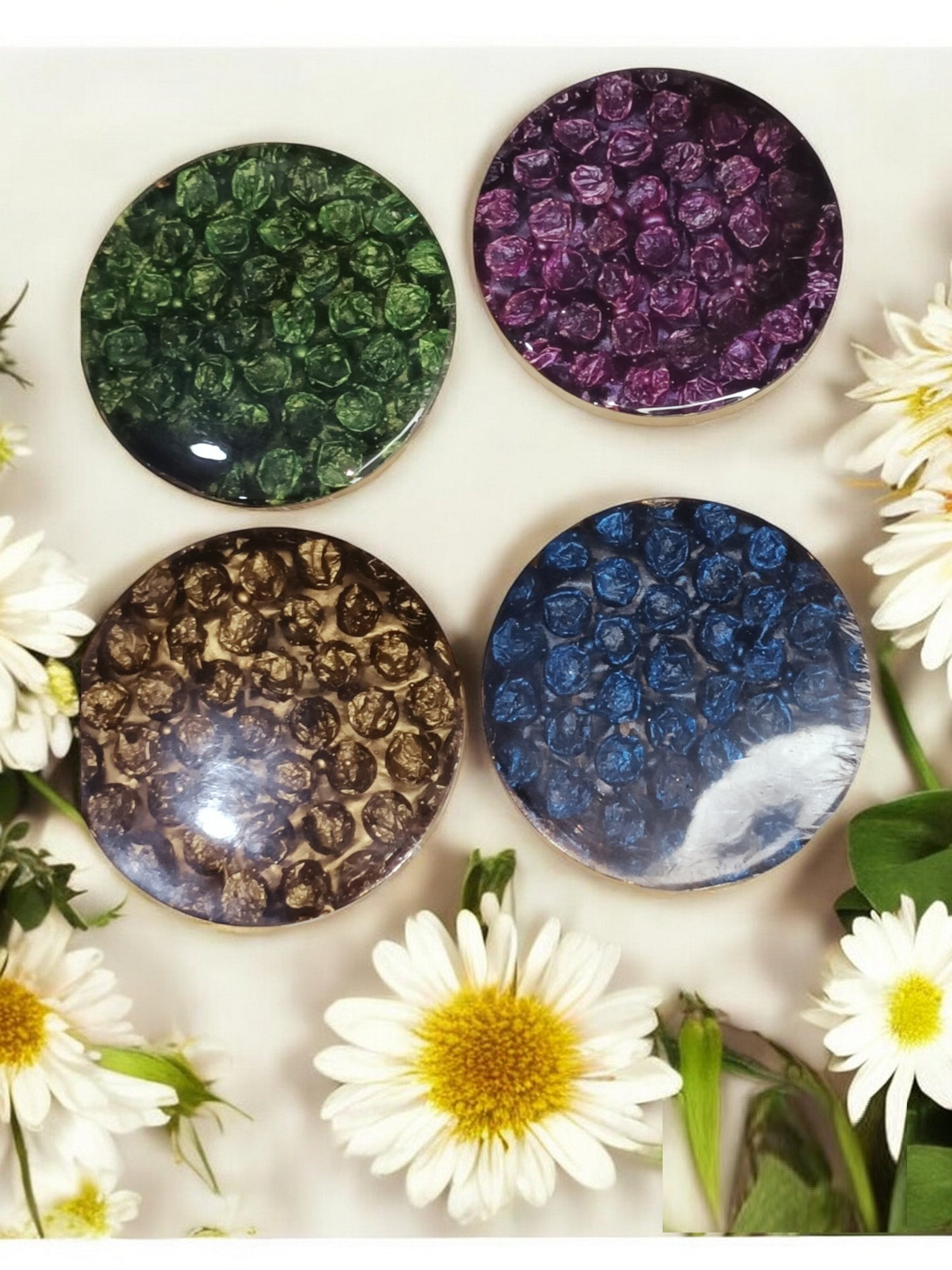 Bubbles Theme Set of 4 Premium Resin Coasters Tea,Coffee Coasters (7.8 * 7.8 cm) (Colorful glassy look)