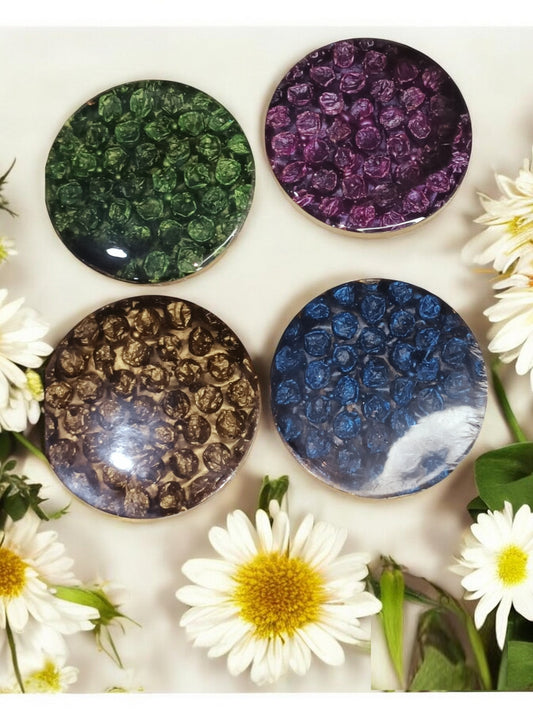 Bubbles Theme Set of 4 Premium Resin Coasters Tea,Coffee Coasters (7.8 * 7.8 cm) (Colorful glassy look)
