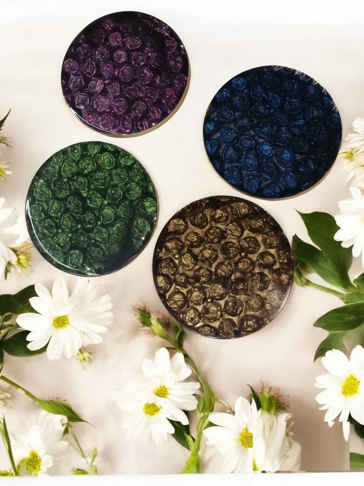 Bubbles Theme Set of 4 Premium Resin Coasters Tea,Coffee Coasters (7.8 * 7.8 cm) (Colorful glassy look)