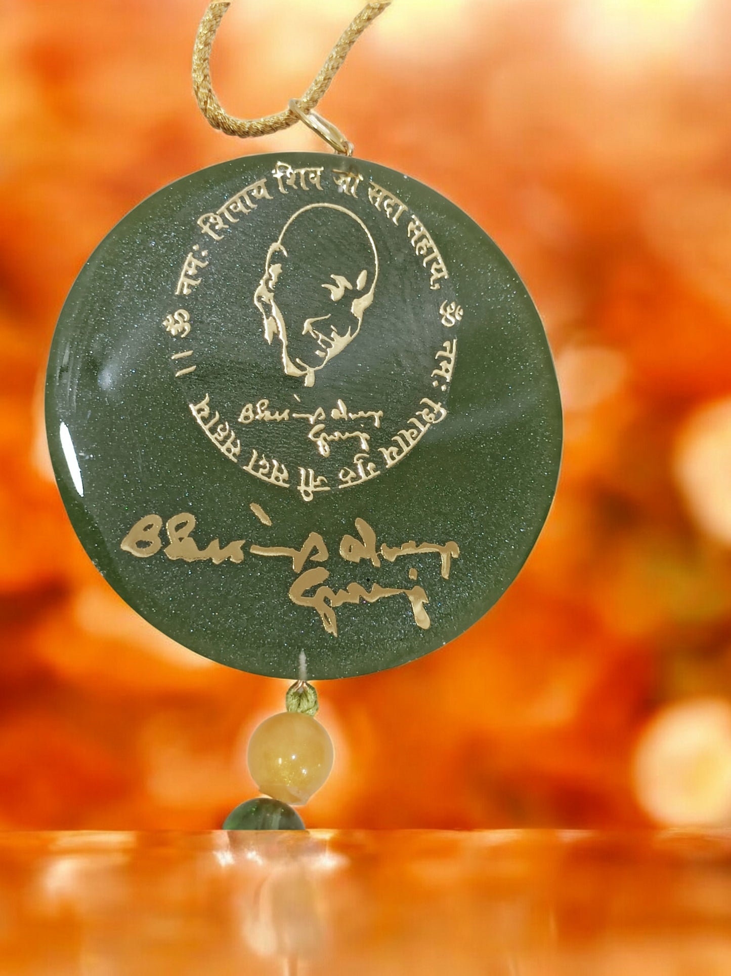 3D  " JAI GURU JI "  Car Hanging for Positivity (Can be Used as Home Decor, satsang Gifting, Wall Hangings, Meditation Room, Yoga Temple, Wind Chime) 1pc