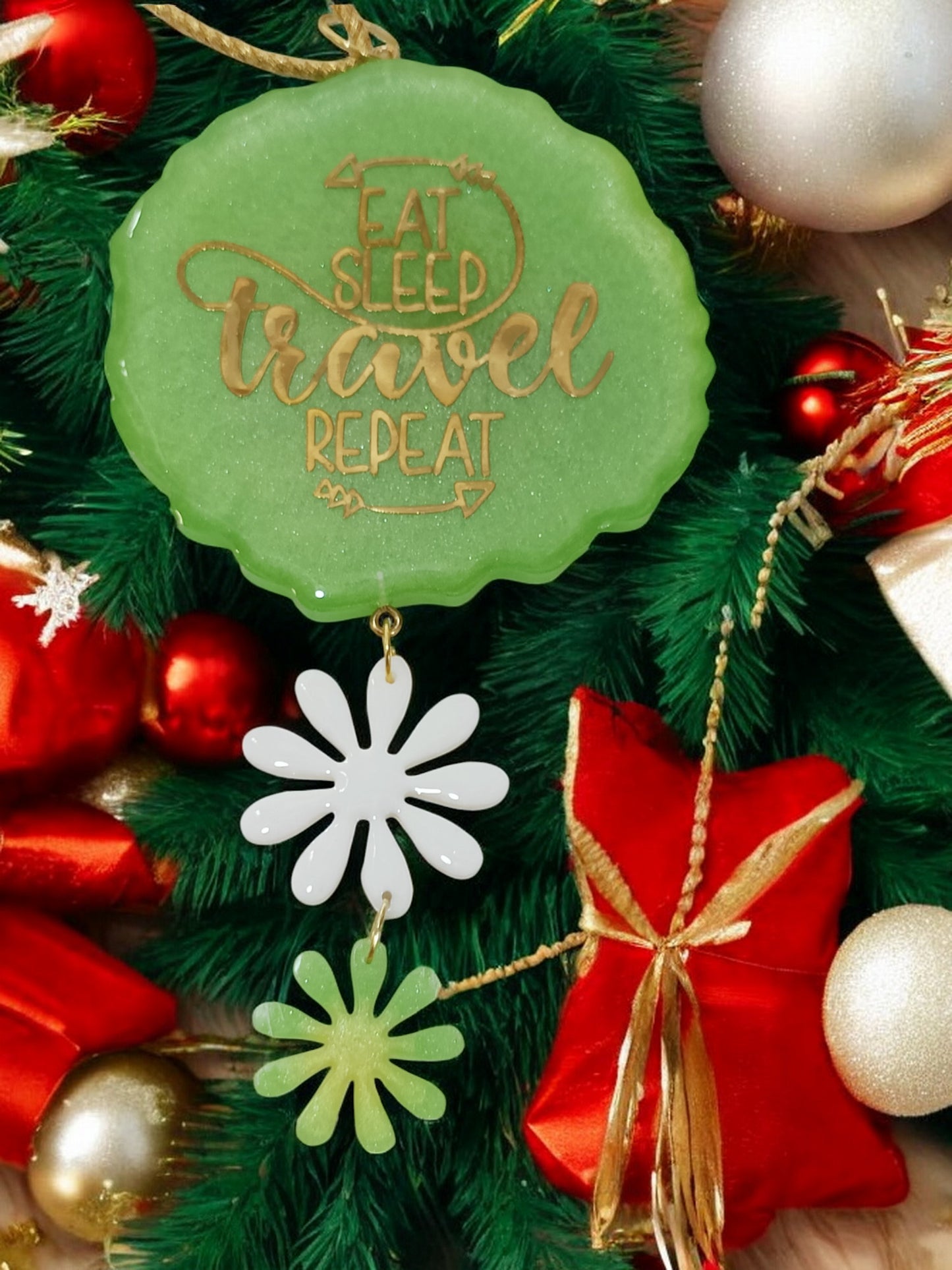 3D " EAT SLEEP TRAVEL REPEAT " Car Hanging for Positivity (Can be Used as Home Decor, satsang Gifting, Wall Hangings, Meditation Room, Yoga Temple, Wind Chime) 1pc