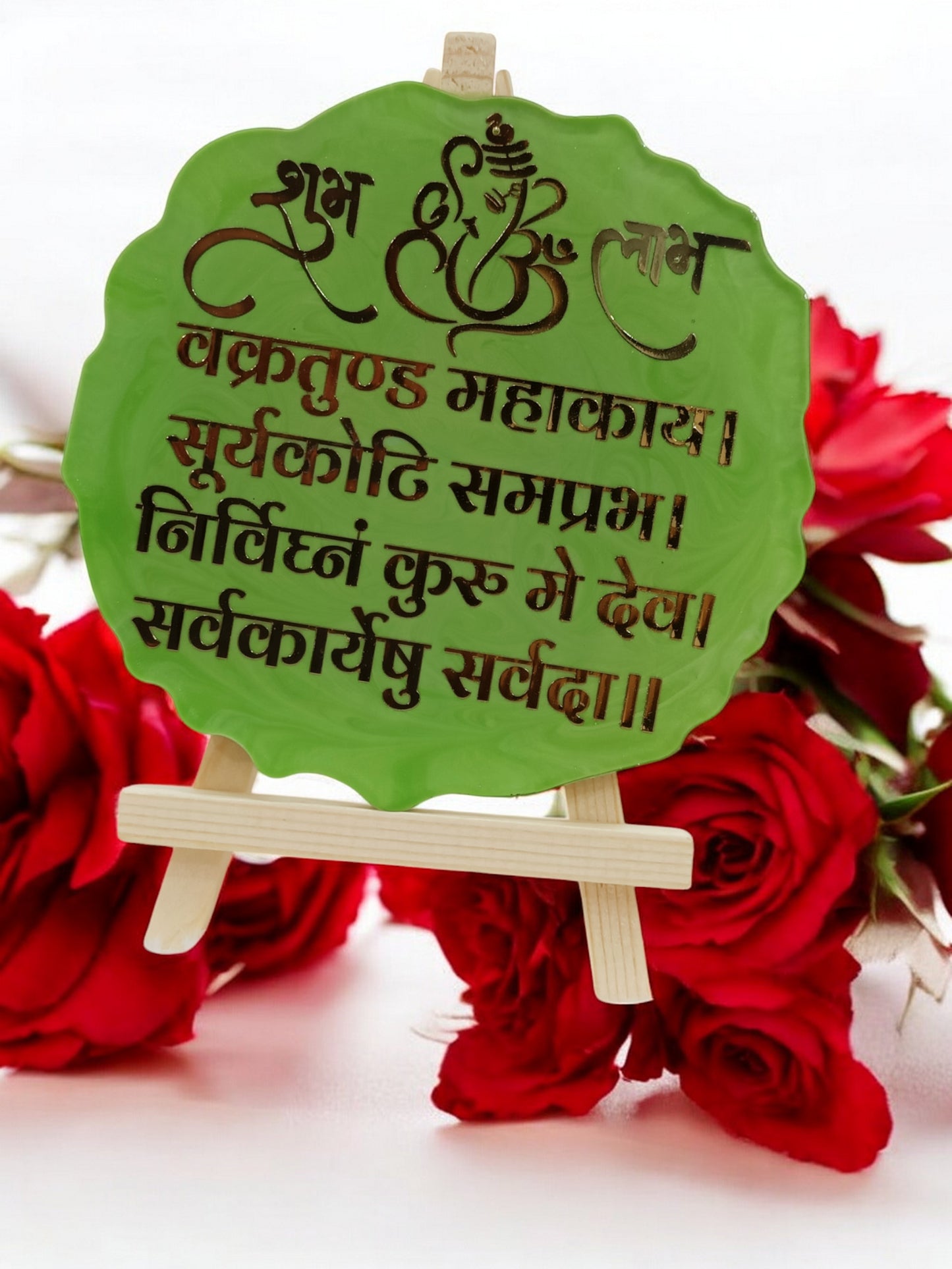 Resin Handcrafted Ganesha Mantra Resin Art Frame with Stand | Diwali Gifts, Religious gifts | Handmade with Resin (FREE STAND) (Pack of 1, 13 cm Height)