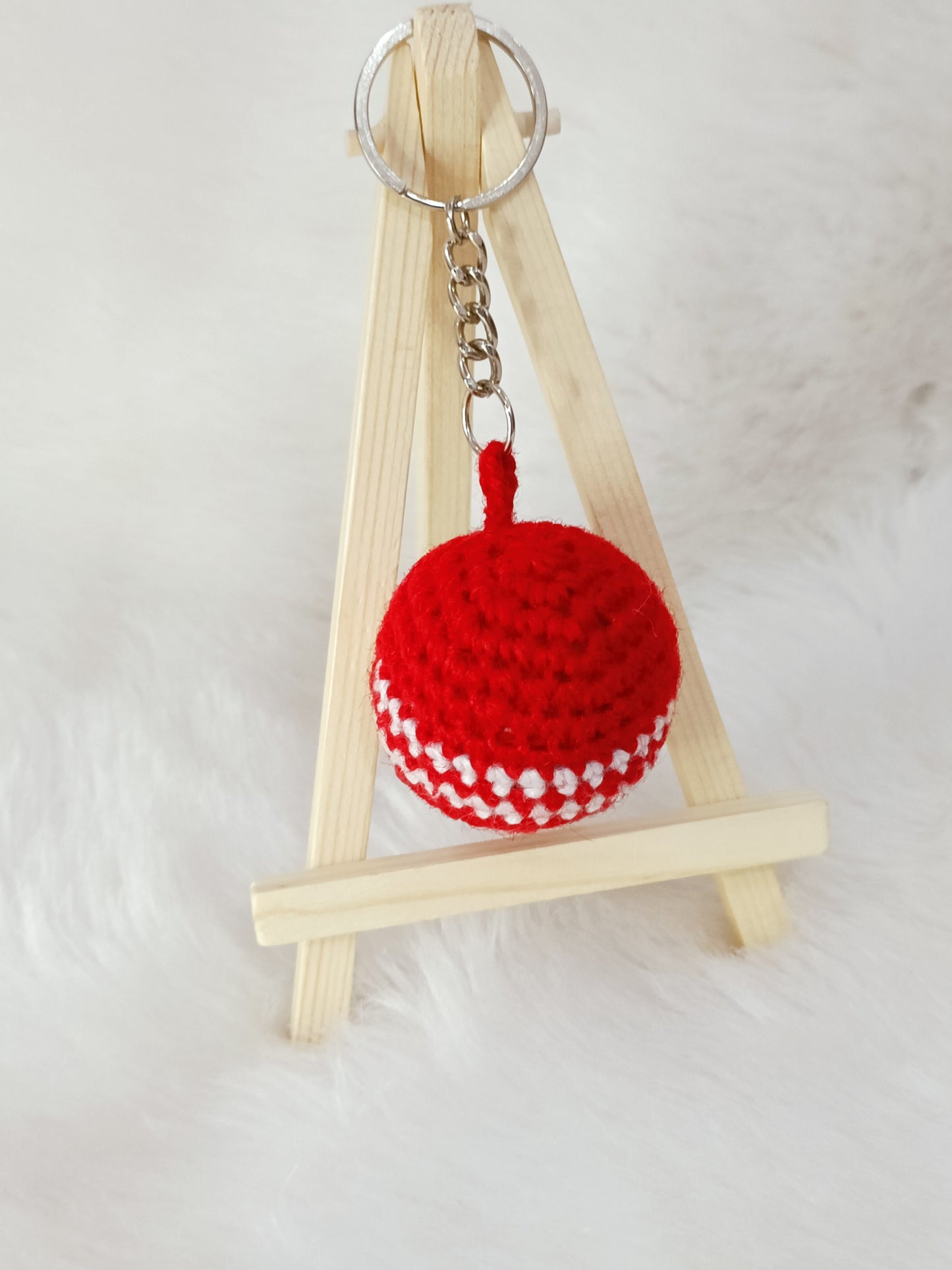 Haute Crafts Handmade Crochet Cute Red Ball Keychain Washable Keychain)