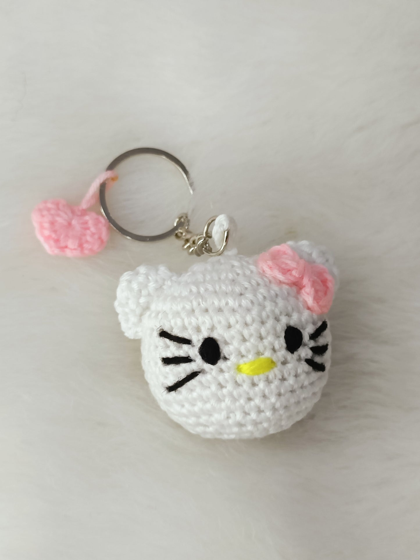 Haute Crafts Handmade Crochet Cute Kitty Keychain with Pink Bow (Washable Keychain)