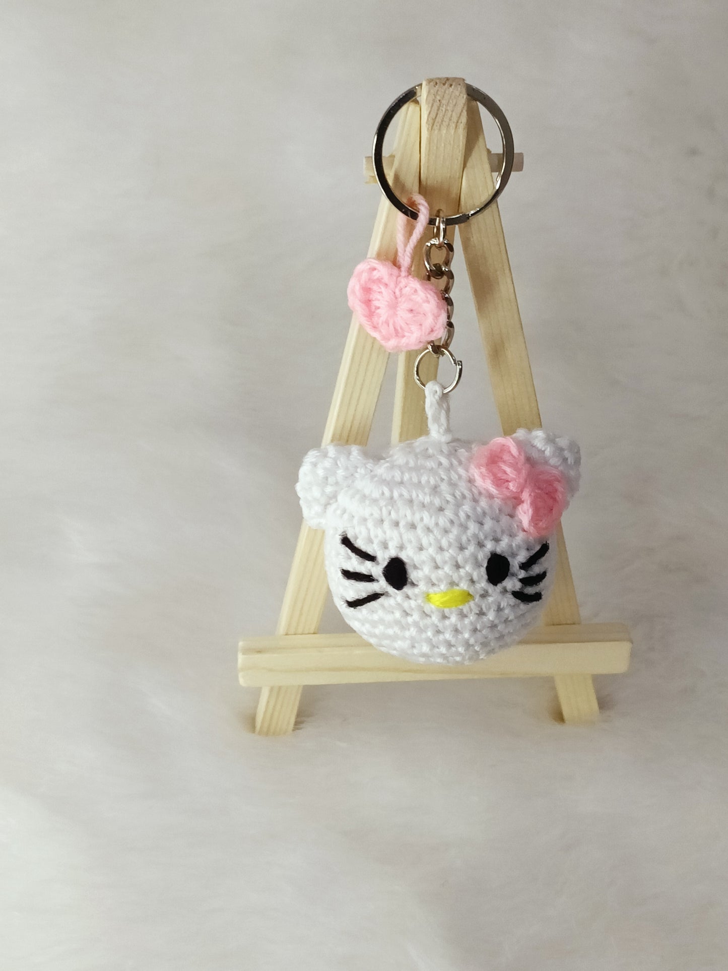 Haute Crafts Handmade Crochet Cute Kitty Keychain with Pink Bow (Washable Keychain)