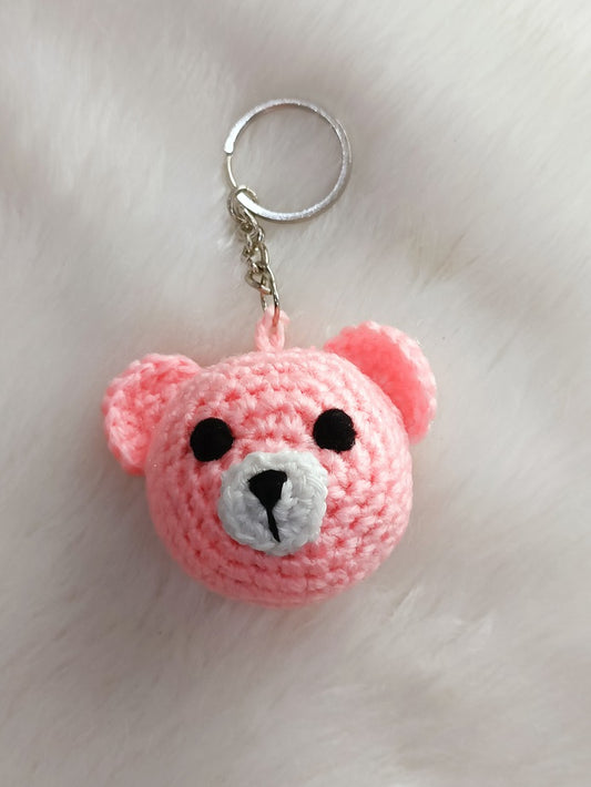 Haute Crafts Handmade Crochet Teddy Bear Keychain (Washable Keychain) Light Pink
