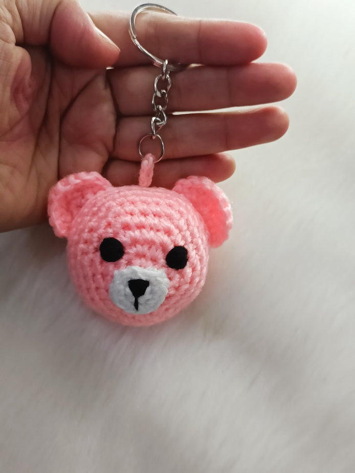Haute Crafts Handmade Crochet Teddy Bear Keychain (Washable Keychain) Light Pink